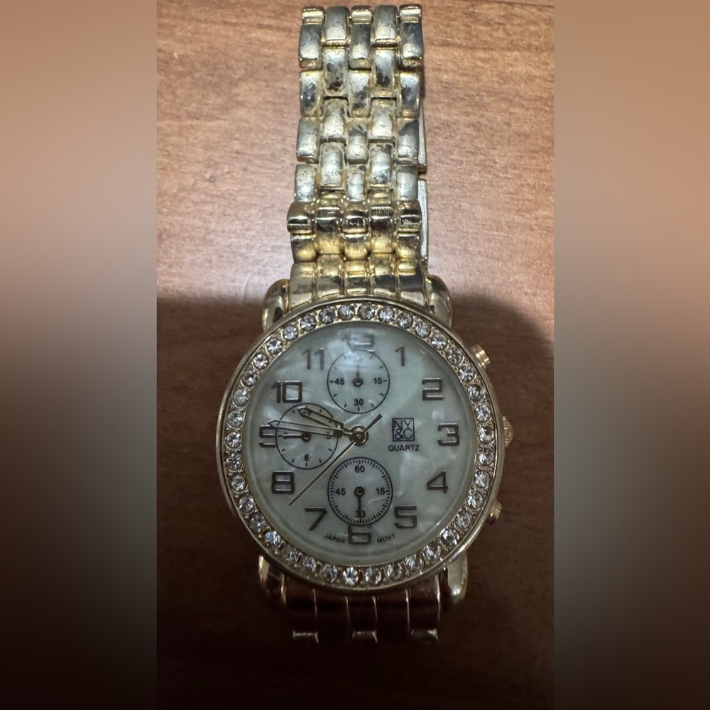 Gold and Silver Quartz Watch with Crystal Accents